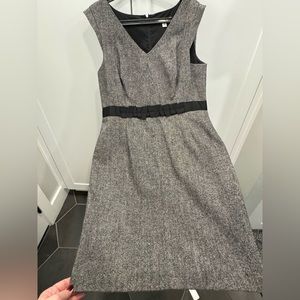 Wool blend tweed sheath with black ribbon waist detail from Banana Republic.